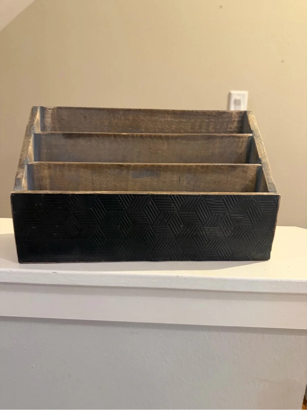 Wooden Multi-Compartment Desk Organizer in Black and Gray Wash mail letter